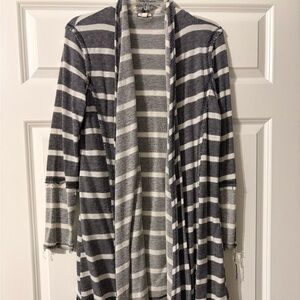 Striped Gray and White Open Cardigan